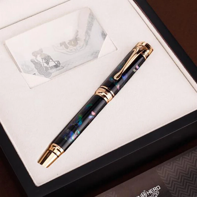 Hero 18K Gold Fine Nib 0.5mm Limited Edition Deer Metal &Seashell Engraving Fountain Pen Office School Writing Tool Gift