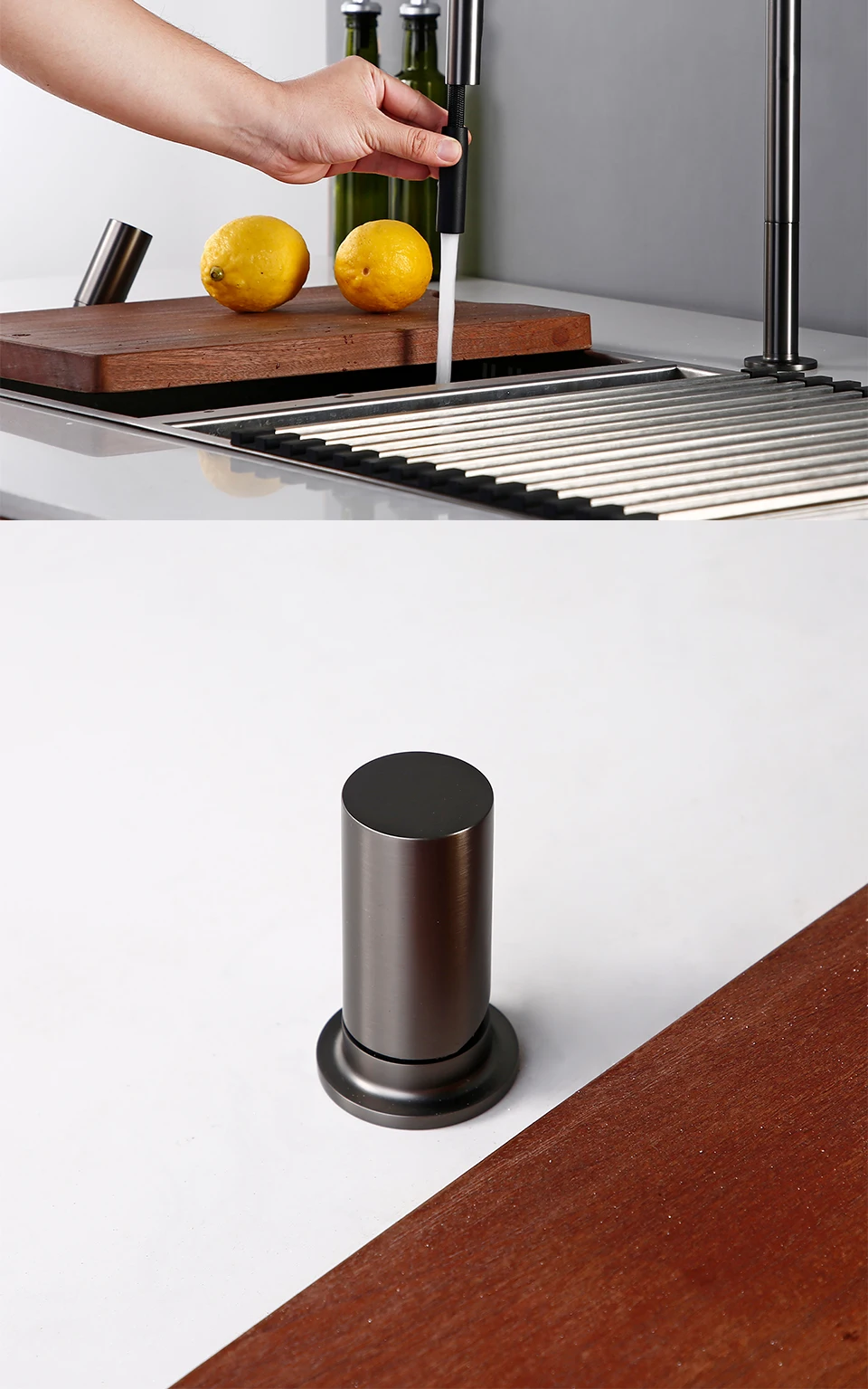 Pull Down Kitchen Sink Faucet Brushed Gunmetal Black Single Handle Double Hole Hot And Cold Sprayer Brass Countertop Mounted