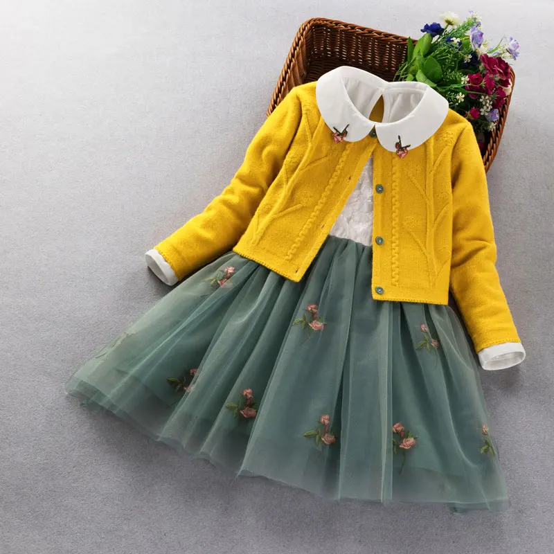 Conjunto de roupas para meninas de outono e inverno, 2 peças, casaco + vestido de princesa, festa para crianças de 3-5/8/9 anos, novo, 2020