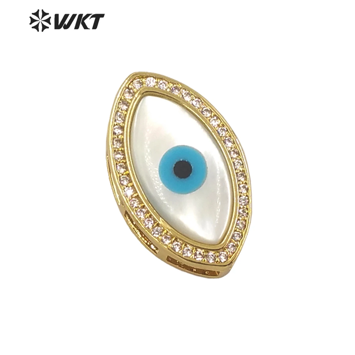 WT-MP203 WKT Exclusive Fashion Gold Plated Micropave Cubic Zircon Setting White Shell Evil Eye Pendant In Horseeye Shape