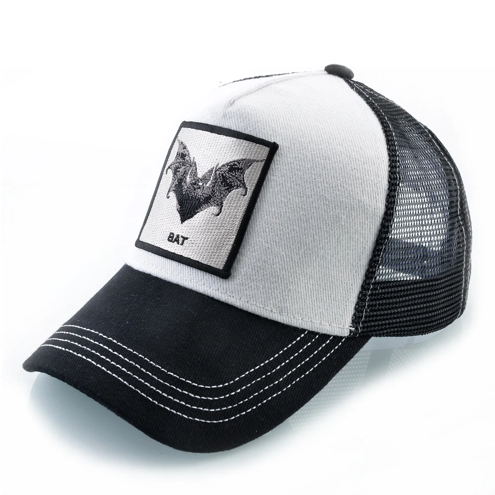 Black bat pattern hat Embroidered patch Baseball Cap men Mesh Snapback caps summer sun hats for women Hip Hop cap Visor bone