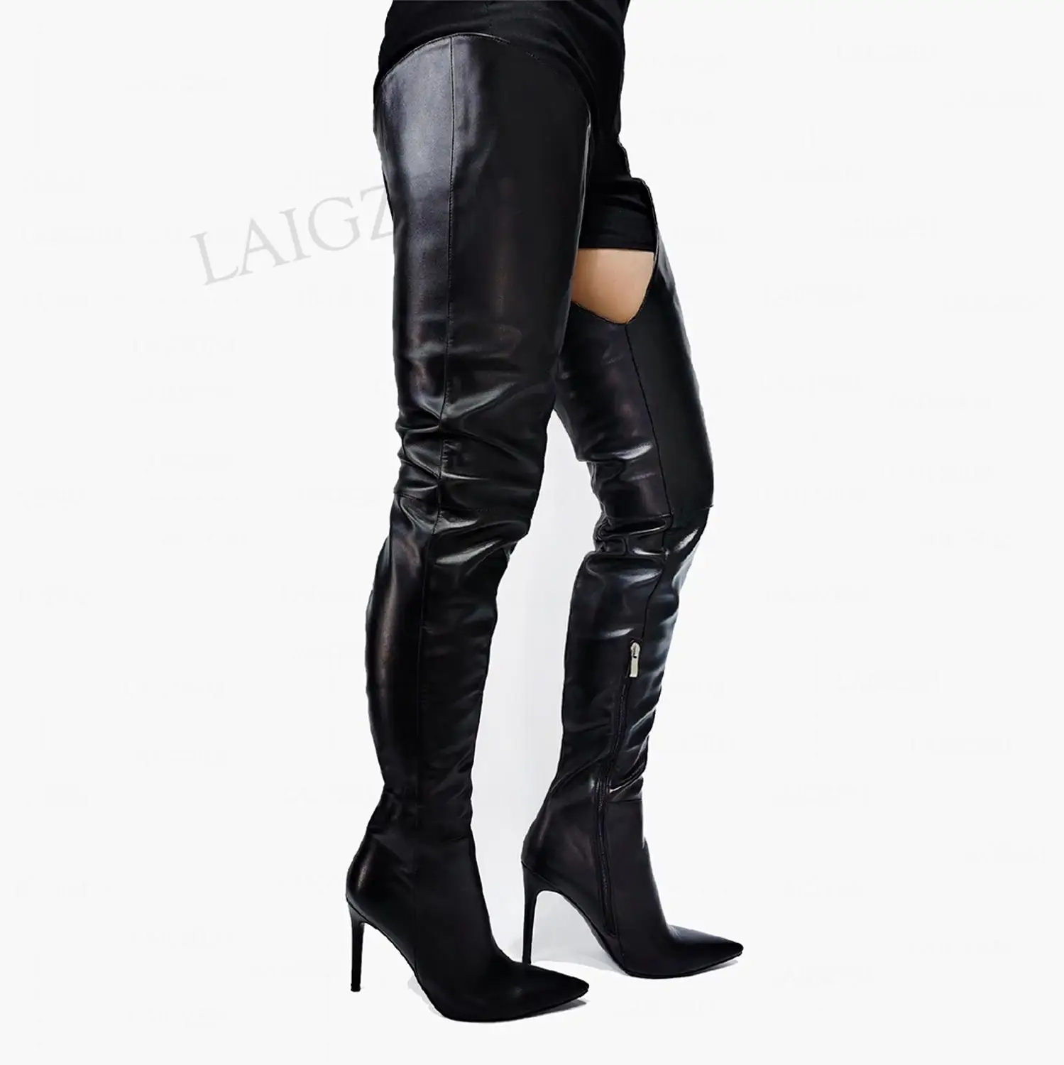 DOBANER Women Over Knee Boots Faux Leather Side Zip High Heels Thigh High Boots Bottes Ladies Shoes Woman Plus Size 42 43 45 47