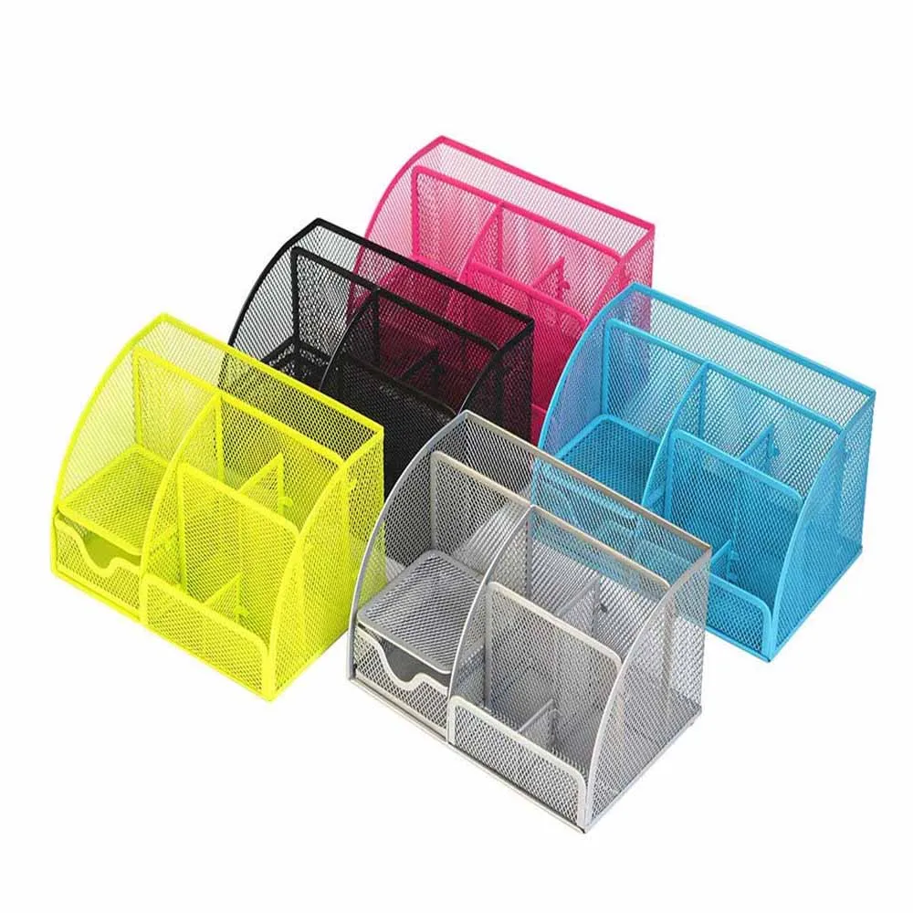 

Mesh Desktop Organizer Metal Pen Pencil Holder File Paper Book Letter Magazine Tray 6 Compartments Stationery Holder Organizer