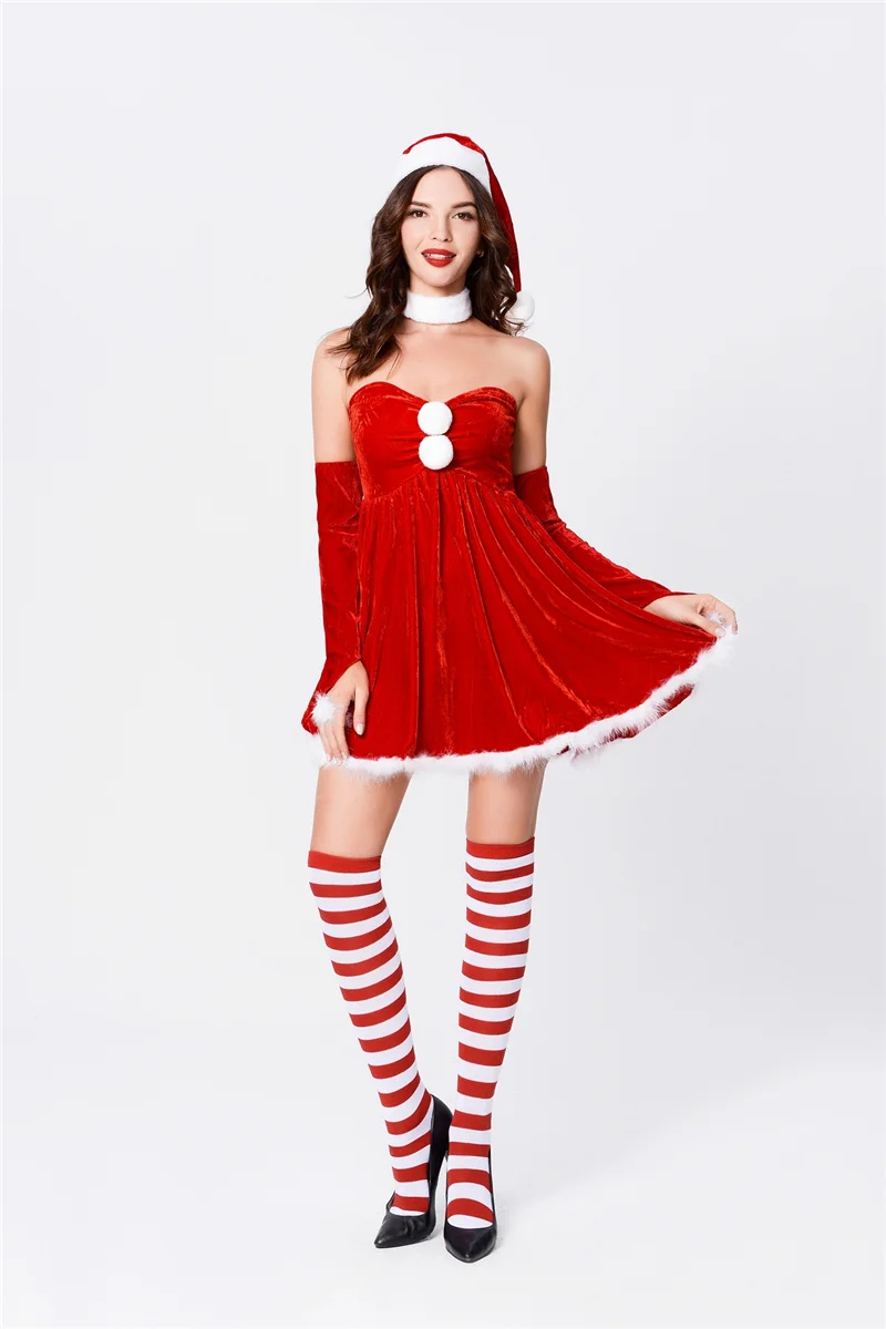 Vestido de Navidad de Miss Christmas para mujer, traje de fiesta de lujo, disfraces sexys de Santa Claus, dulce, Cosplay