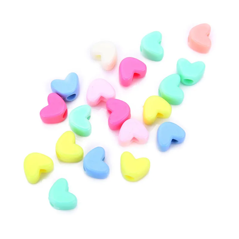 100pcs/lot Mixed Colors Love Heart Shape Acrylic Spacer Beads 12x9mm Plastic Pastel Resin Charm Bead for DIY Jewelry Make