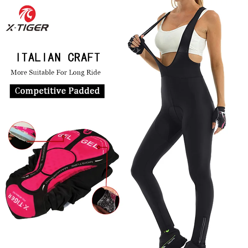 X-TIGER Pantaloni con bretelle da ciclismo da donna Pantaloni lunghi da equitazione imbottiti in gel 3D antiurto Calzamaglia da ciclismo per bici