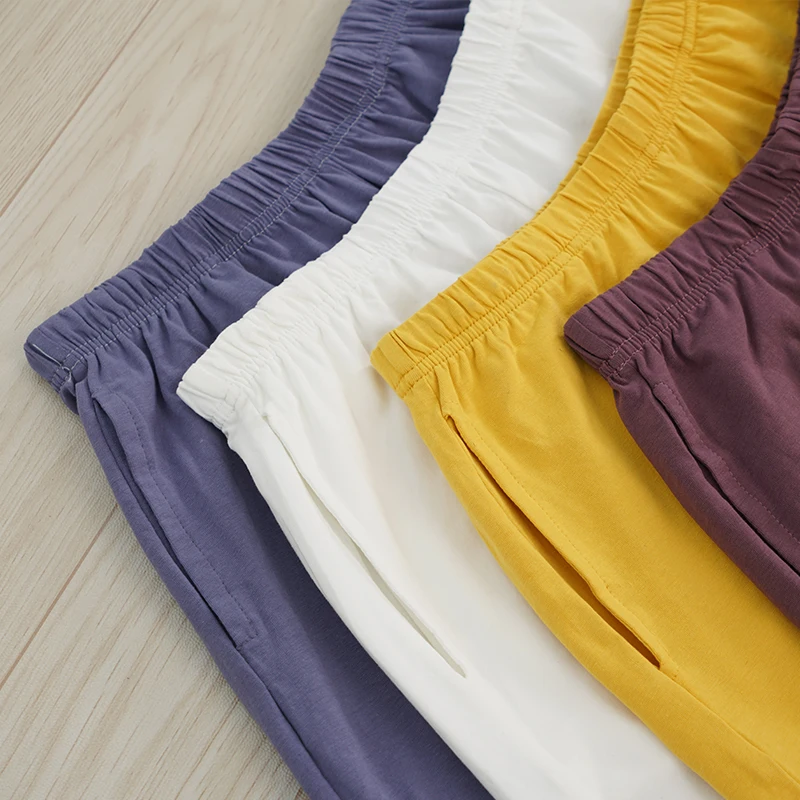 Women's Cotton Shorts Summer New Style Solid Color Loose Elastic Waist Casual Pocket Shorts Female Clothing