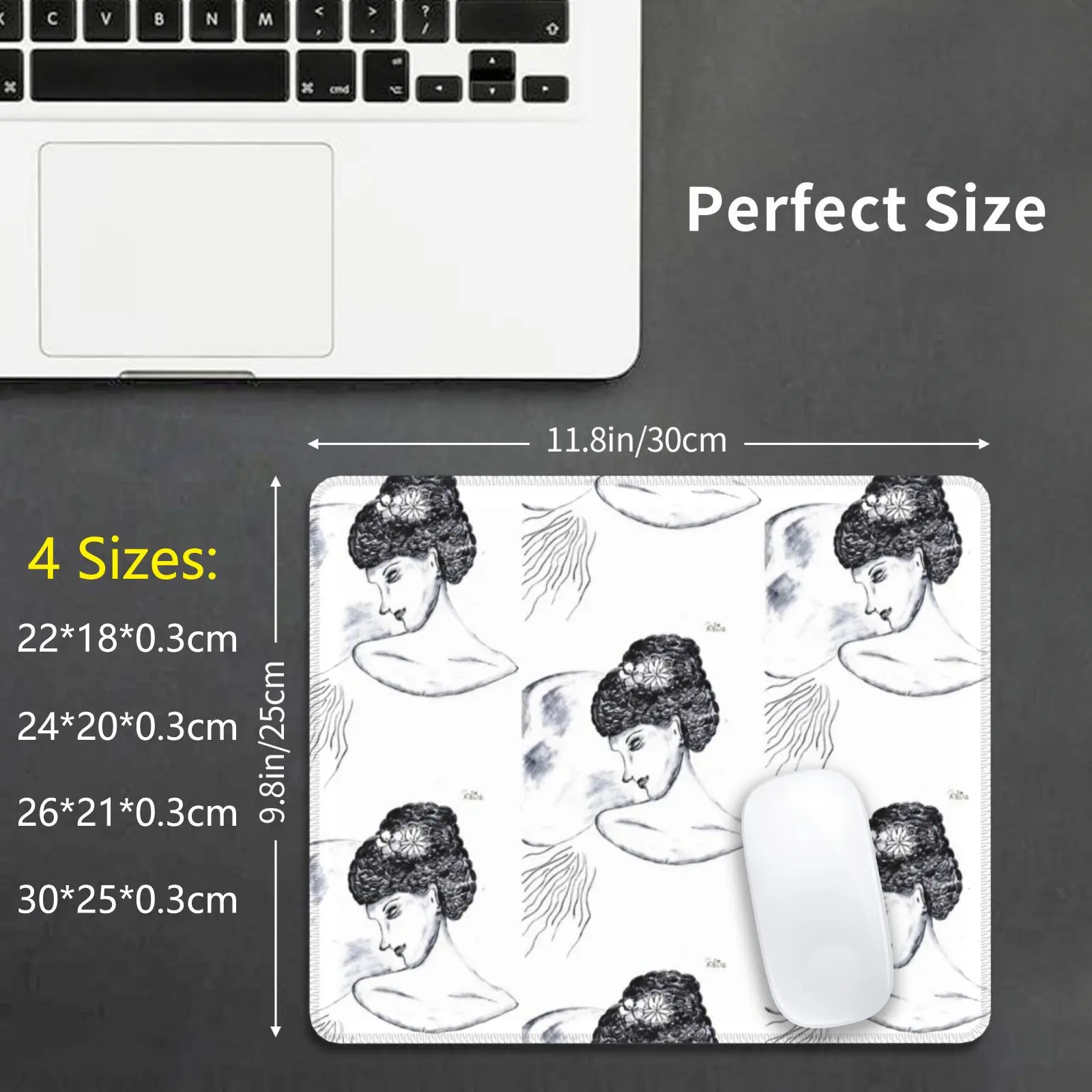 Midnight Mouse Pad DIY Print Moon Womens Flowers Goddess Pencil Mystical Myth Aesthetic Fashion Shading