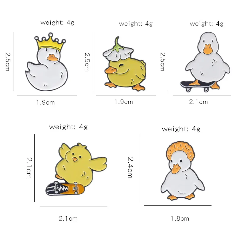 Creative Cartoon Duck King Enamel Pins Yellow Chicken Goose Skateboard Brooch Badge Trendy Cute Lapel Jewelry Gift For Friends