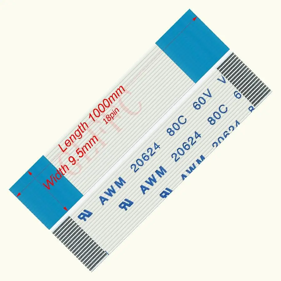 18pin 0.5Pitch 1000มม.-3000มม.-ประเภทสายแบนแบบยืดหยุ่น FFC Awm 20624 ROHS สำหรับ TTL LCD DVD คอมพิวเตอร์