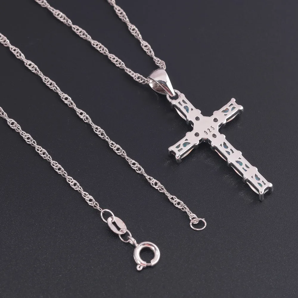 CiNily Opal Necklace Pendant Cross Christian Silver Plated Fashion Jewelry with Zircon Inlay for Woman Anniversary Gift