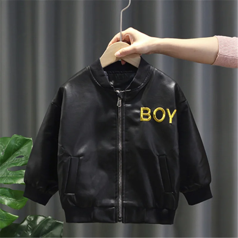 Spring Autumn Boys PU Outerwear Children Fashion Coat Clothing For Baby 1 To 6 Years Kids Casual Jacket Toddler Outfits Tops