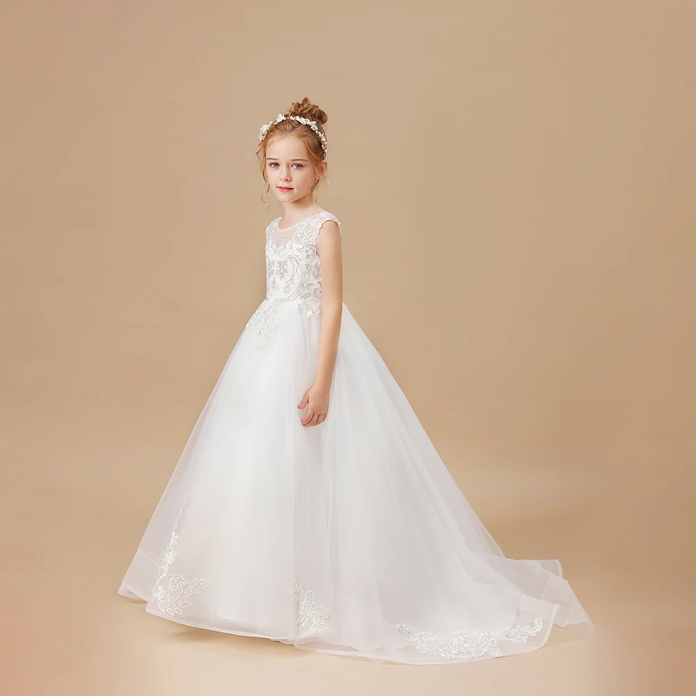 Elegante Flower Girl Dress Wedding Birthday Evening Party Festivity Celebration Pageant Ball-Gown Event Prom Banquet For Children