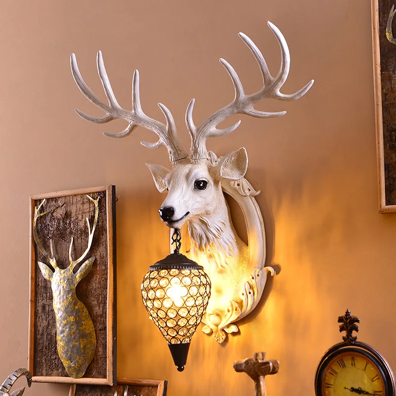 

Antlers Nordic Atmosphere Living Room Hotel Background Wall Entrance Bedside Personality Creative Deer Head Decoration Wall Lamp