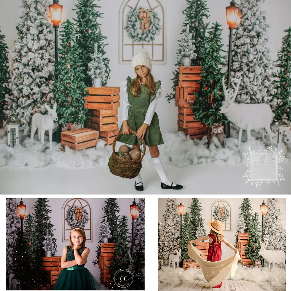 Photography Christmas Tree Backdrop Window Wreath Winter Birthday Background White Brick Wall Squirrel Photocall Photo Studio