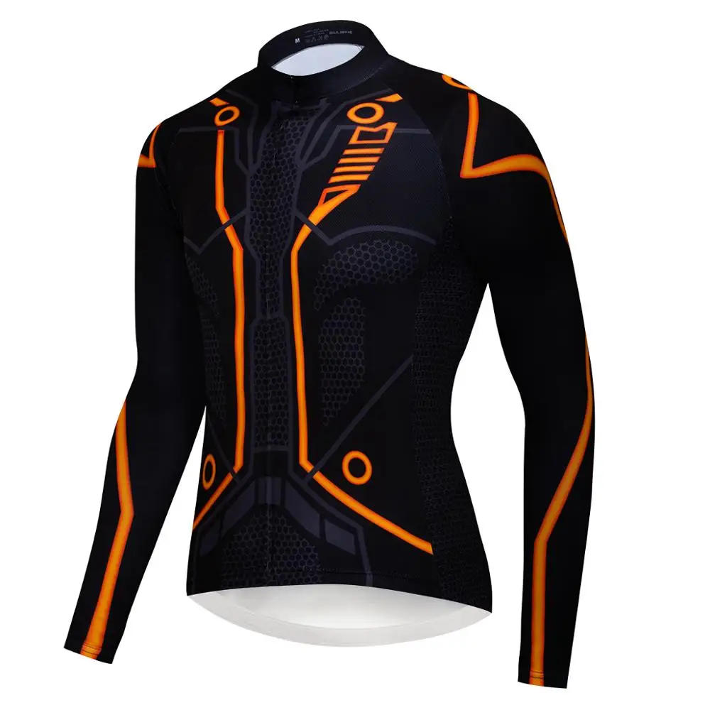 WULIBIKE Tron Orange Long Sleeve Men's Cycling Jersey For Autumn Bike Sport Shirt Quick-Dry Breathable Bicycle Clothes