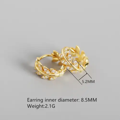 WANTME Pave CZ INS Luxury Olive Branch Leaf Stud Earrings for Women Real 100% 925 Sterling Silver Teen Gift Fine Hoop Jewelry - Image 2