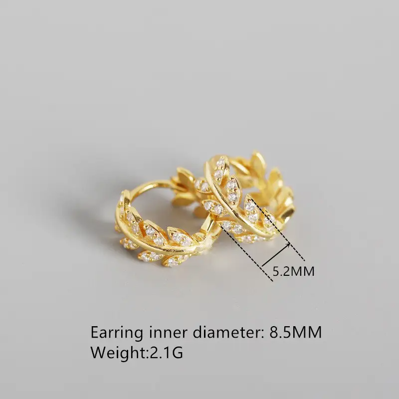 WANTME Pave CZ INS Luxury Olive Branch Leaf Stud Earrings for Women Real 100% 925 Sterling Silver Teen Gift Fine Hoop Jewelry - Image 2