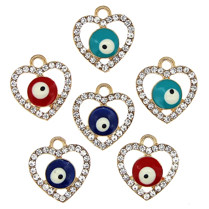 10pcs/lot Turkey Charming Devil's Eye Pendant Enamel Blue Heart-shaped Charms For Original Bracelet Earring DIY Jewelry Findings