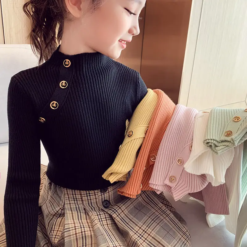 Girls sweater turtleneck pure color knitted sweater autumn children\'s clothing pure color pullover children\'s top 2t 3t 4t 8 12