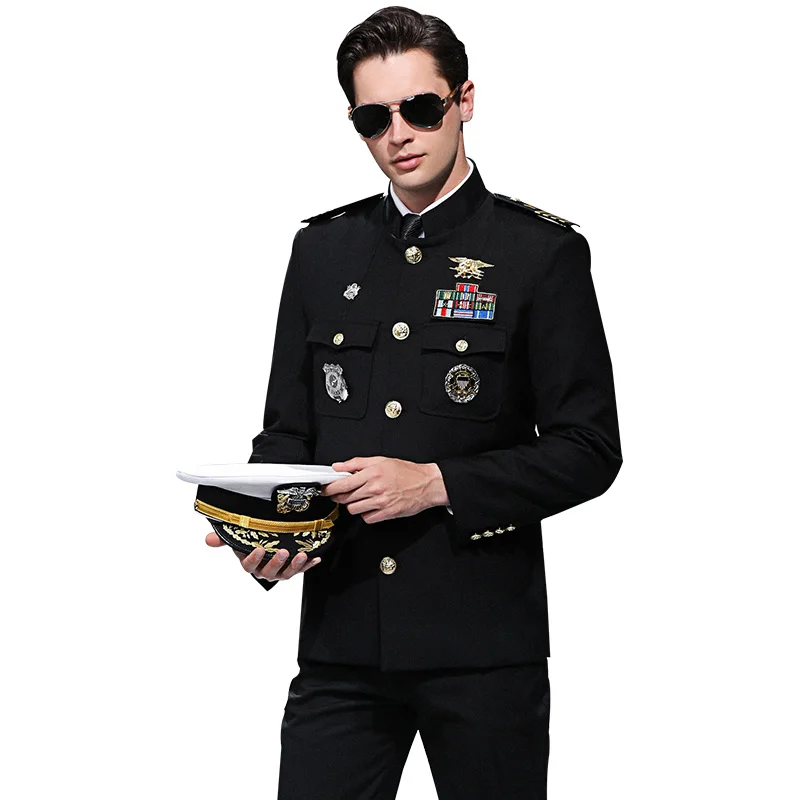 International Cruise Ship Protocol Banquet Costume Seafarer Captain Uniform Hat + Jacket + Pants Stand Collar Security Clothing