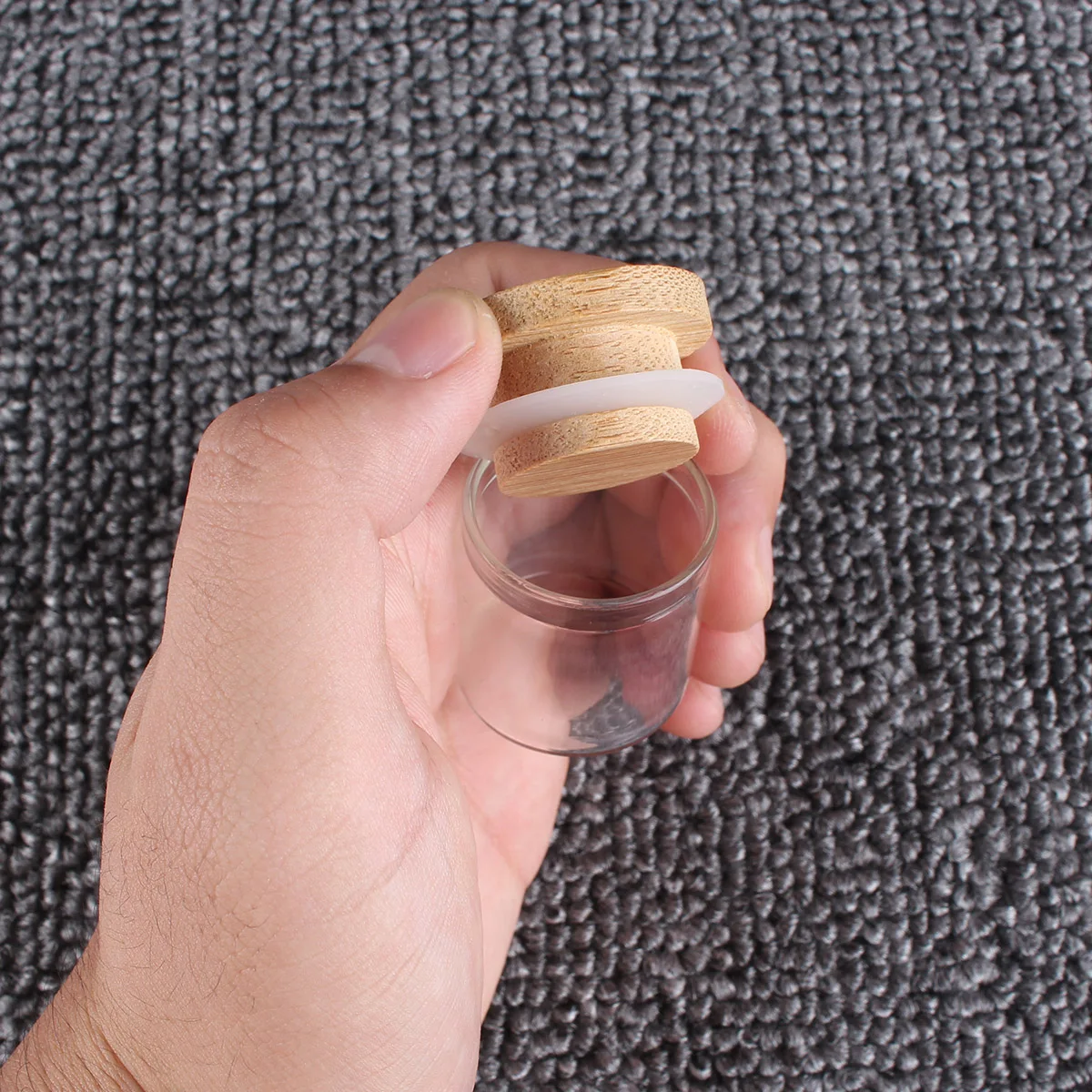 12pcs 10ml 30*30mm Small Transparent Glass Bottles Jar Vials with Bamboo Lids for Art Crafts Wedding Favors