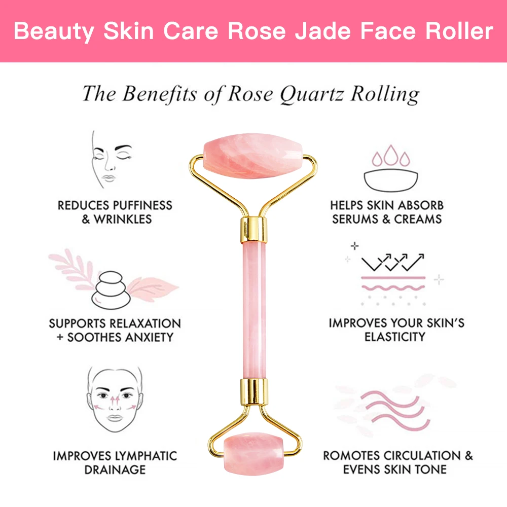 Rose Quartz Jade Roller Face Slimming Massager Natural Facial Massage Roller Massager for Face Skin Lifting Wrinkle Remove Tool