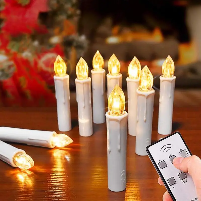 AA Battery Powered 6key Remote Controller Christmas Tree Led Taper Candle lamp w/Clips Xmas/Wedding/Party Bar Decor-Warm white