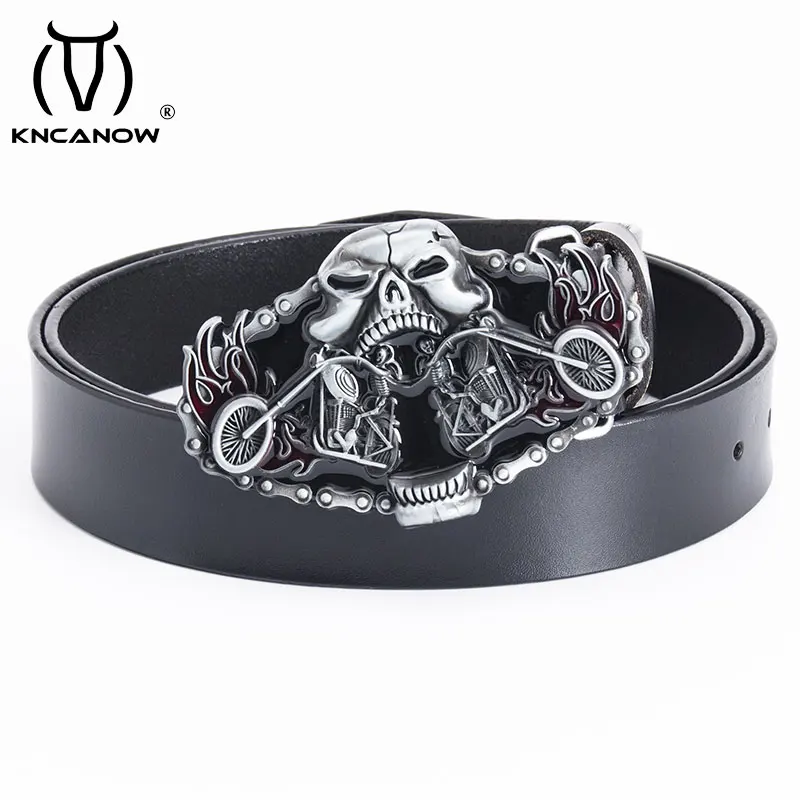 

Wild Exaggerated Style Belt 3d Motor Cool Belt Buckle Demon Clown Skull Men's Genuine Leather Strap Hip Hop Waistband Halloween