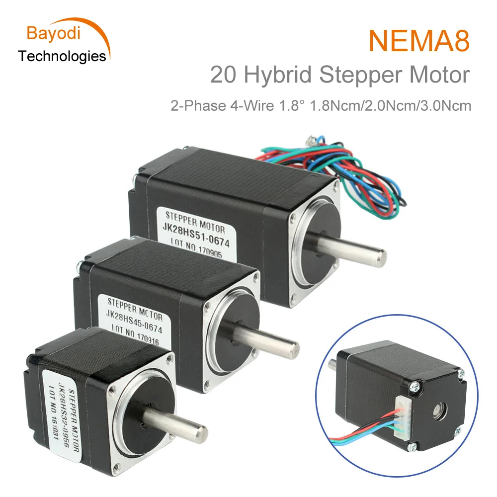 NEMA 8 20 2-Phase 4-Wire Step Angle 1.8°  1.8Ncm/2.0Ncm/3.0Ncm Hybrid Stepper Motor Motor Length 30mm/33mm/38mm For 3D Printer