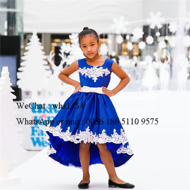 Mbcullyd Gorgeus Royal Blue Flower Girls Dress 2023 Hi-Low Style Pageant Dresses For Girls With Applique Lace Communion Dress