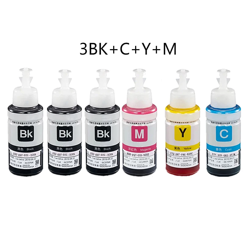 Tinta de repuesto para impresora Epson L100, L110, L120, L132, L210, L222, L300, L312, L355, L350, L362, L366, L550, L555, L566, 4 colores, 70ml