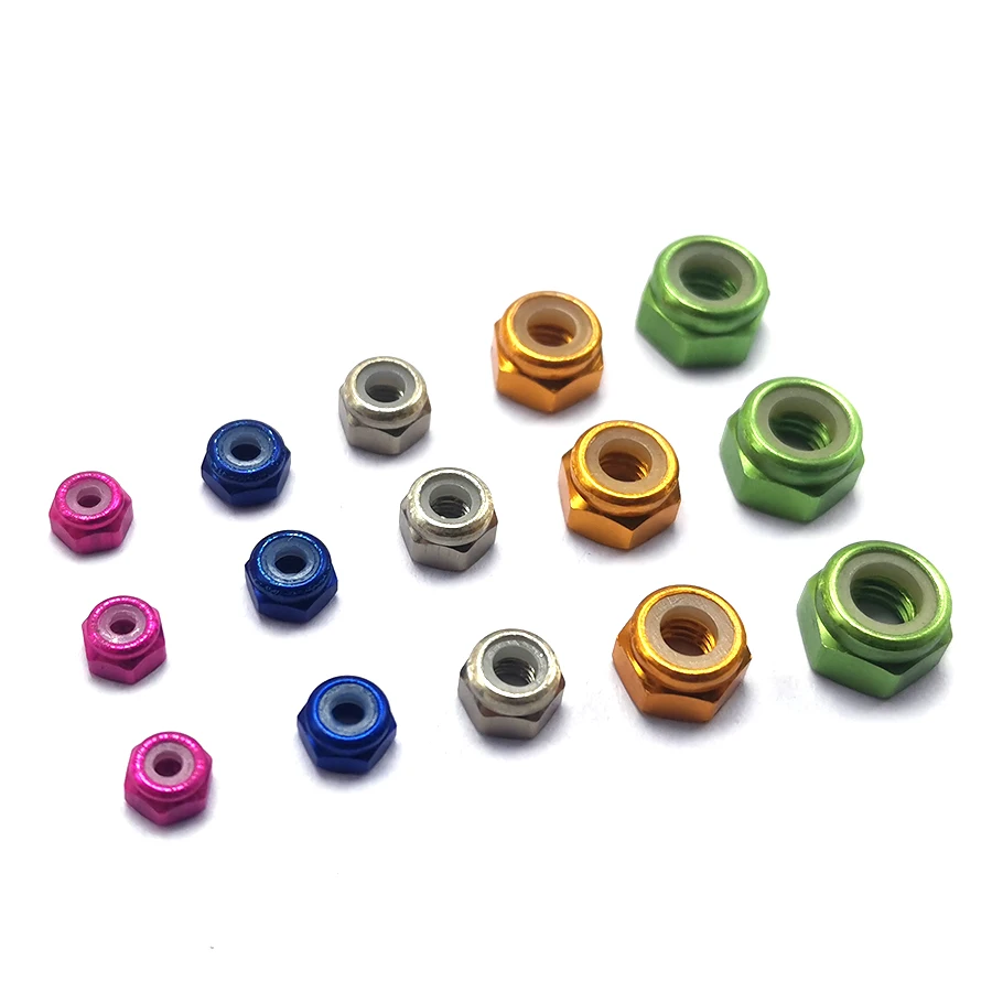 M2 M2.5 M3 M4 M5 nylon lock nuts kit 100 pieces ,6061 aluminum alloy high quality model fitting nut , aluminum nuts kit ,B065