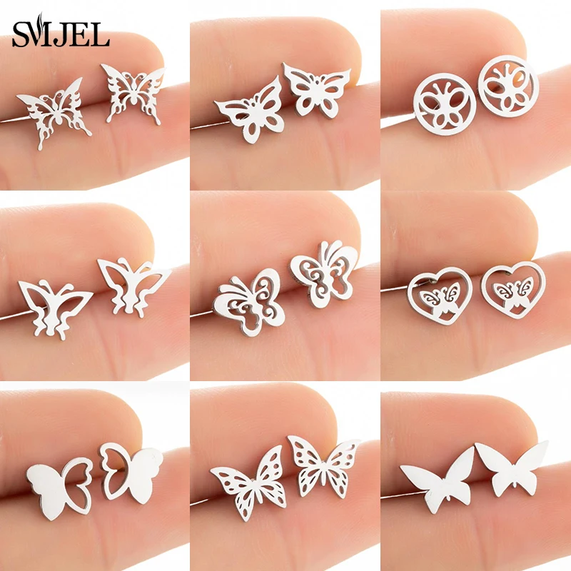 Multiple Style Butterfly Earrings for Women Girls 2022 Fashion Stainless Steel Earrings Black Small Butterfly Studs Jewelry GIft