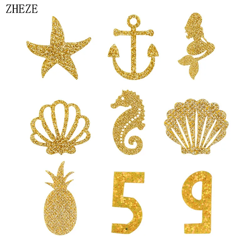 20Pcs/Lot Chic DIY Accessories Creative Glitter Starfish Shell Gold Mermaid Seahorse Felt Pad For Kids Cosplay Headband Crafts