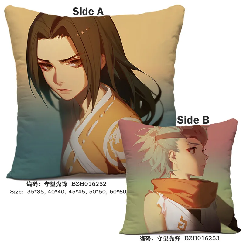 45X45CM Anime Game Overwatches Pillow Case OW Dva Mercy Mei Hanzo Genji Reaper Dakimakura case 3D double sided Print Pillowcase