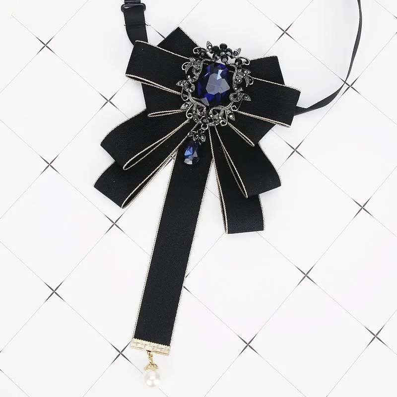 Gorgeous Bow Tie Vintage Luxury Lady Head Diamond Pearl Ribbon Tassel Brooch Chic Girls Elegant Costume Jewelry Collar Pin
