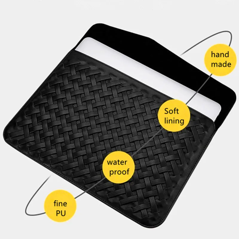 Business Waterproof Laptop Tablet Computer Bags General Hand Made PU Leather Protective Case Weave Clutch PC Liner Dust Cover