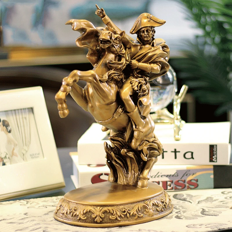 

European Horse Napoleon Knight Statues Resin Figurines Decoration Study Office Home Decor Ornament Retro Copper Crafts Sculpture