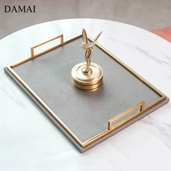 American Modern Leather Storage Trays Living Room Coffee Table Sundries Organizer Dressing Table Jewelry Display Perfume Tray