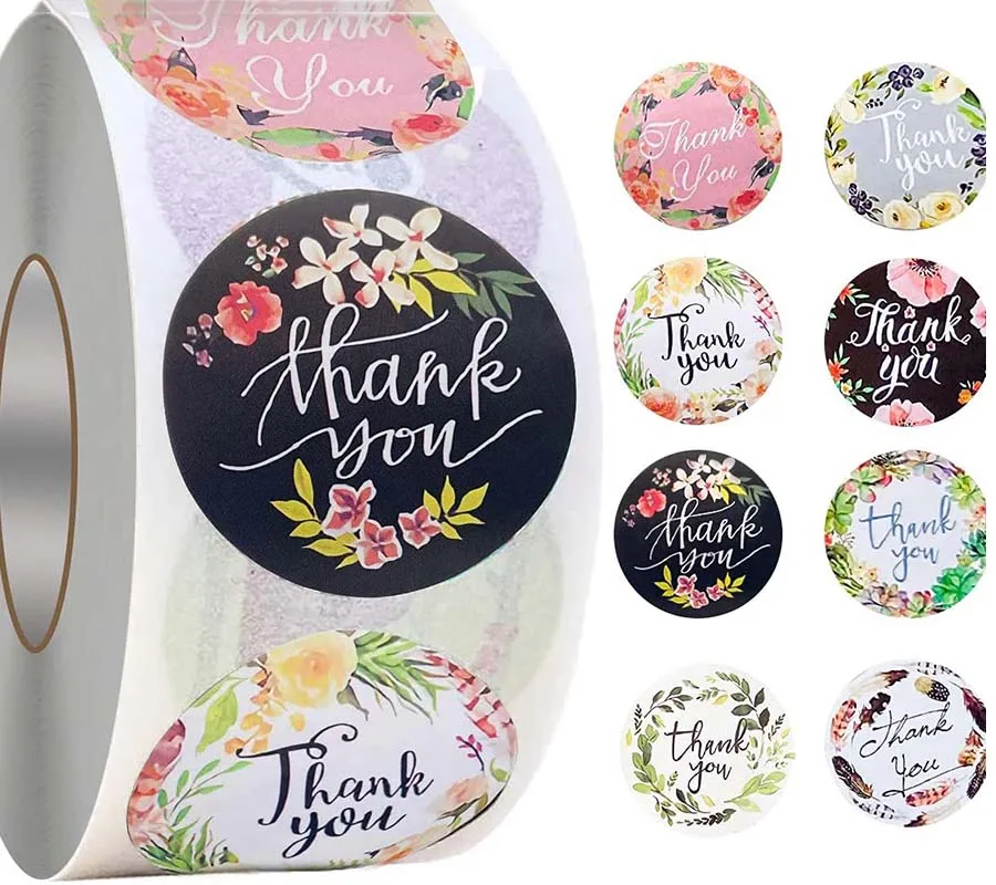 

500Pcs/Roll Gift Envelope Sealing Stickers Roll, Thank You Sticker for Wedding, Pretty Gift Cards