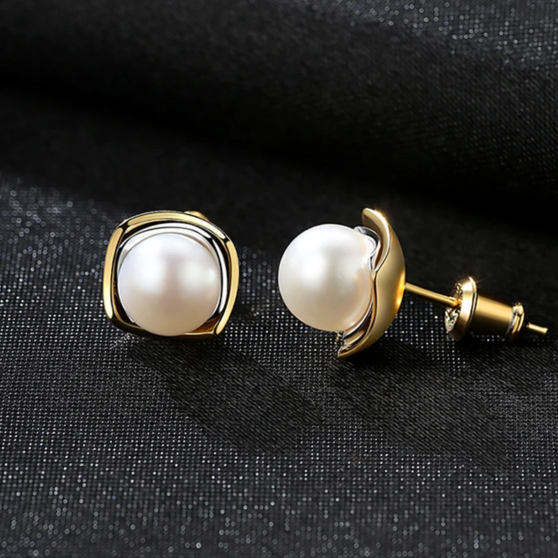 925 Silver 18K Gold 8MM Pearl Earring For Women Fashion Jewelry Gift