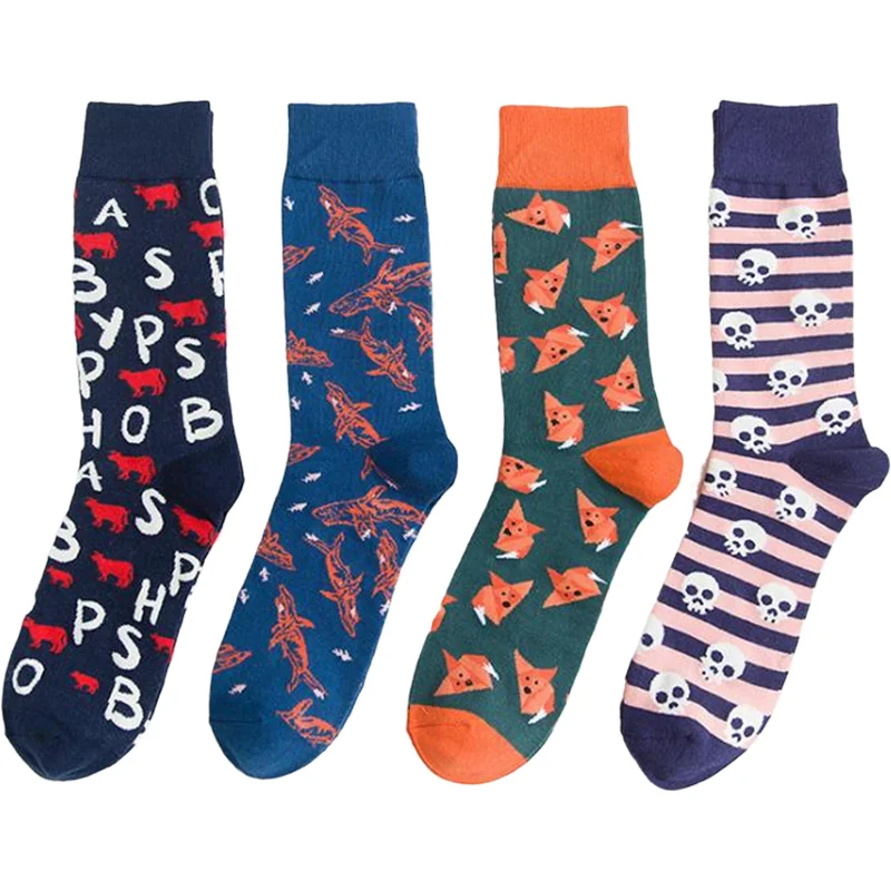 New Colorful Cartoon Men\'s Long ​Socks Happy Fashion Fox Whale Letter socks Harajuku Hip-Hop Funny Skull Socks Male ​HolidayGift