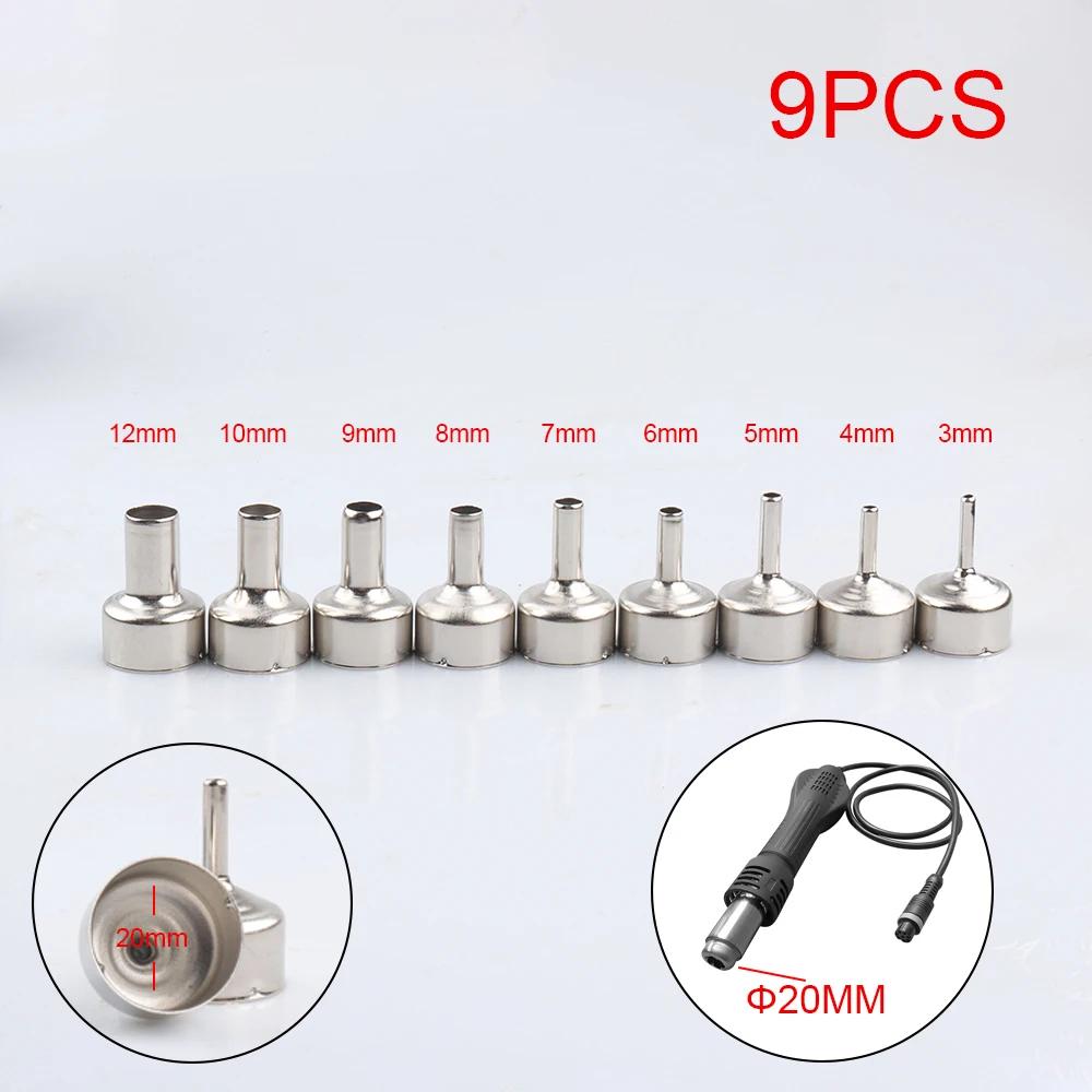 9pcs/set Welding nozzle for hot air gun stainless steel Different sizes nozzles for 8858 8898 858D 8586 Multifunction use nozzle