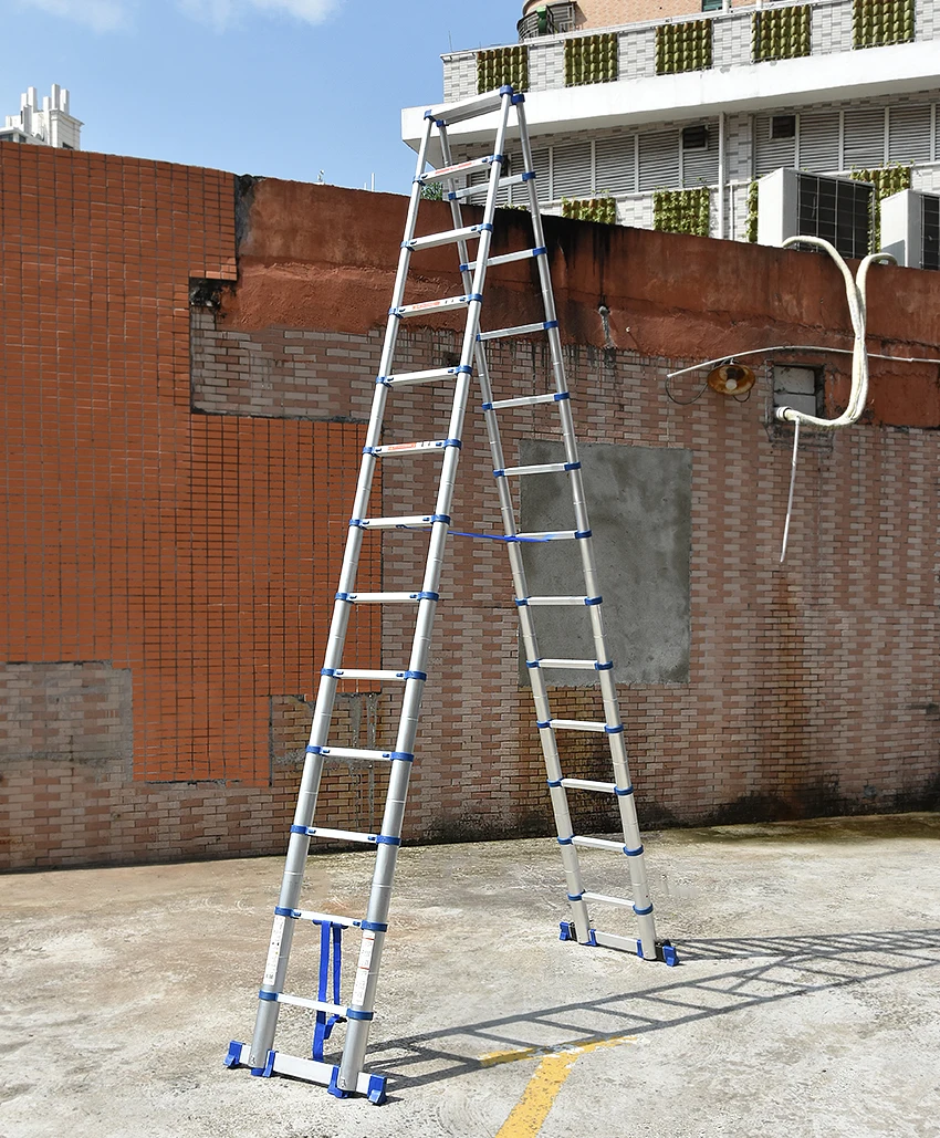 JJS511 High Quality Thickening Aluminium Alloy Herringbone Ladder Portable Household 9+9 Steps Telescopic Ladders (2.65M+2.65M)