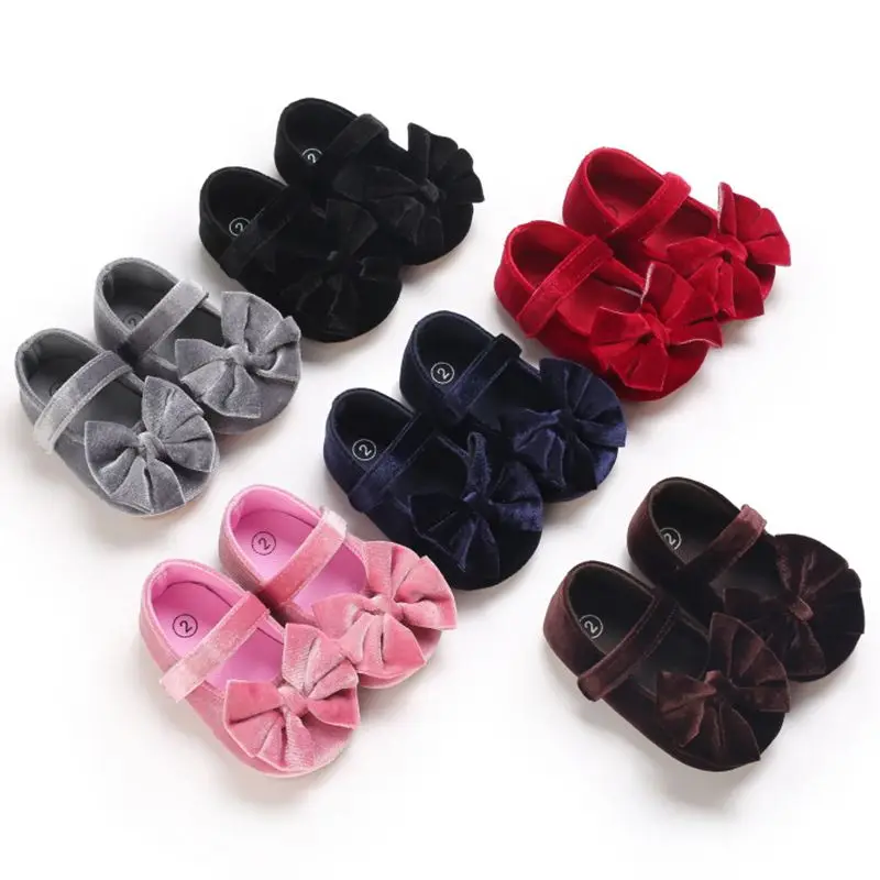 

Infant Baby Girls Walkers Shoes Flats Bowknot Soft Anti-Slip Rubber Sole Newborn Shoes Anti-slip Toddler First Walkers