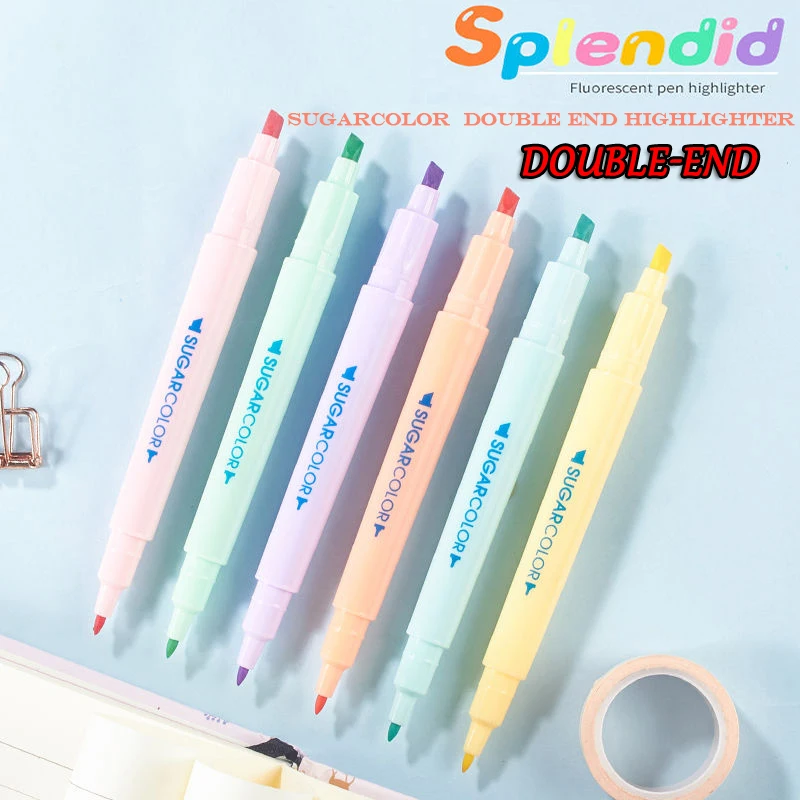 6 pcs/lot Double ended Highlighter Fluorescent MarkersCute Eye Protection Drawing marker pens office school writing gift