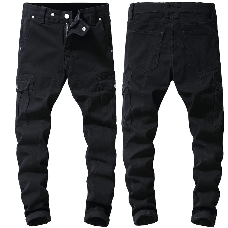 

New Men's Jeans Black Fashion Trousers Simple Design Multi-pocket High Quality Cozy All-match Tooling Daily Casual Denim Pants