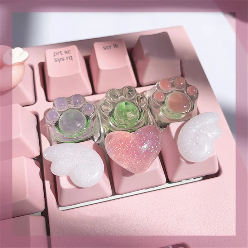 Personalized Keycaps Cute Wings Crystal Key cap Handmade Mechanical Keyboard R4 Keys PBT Color Keycaps Anime