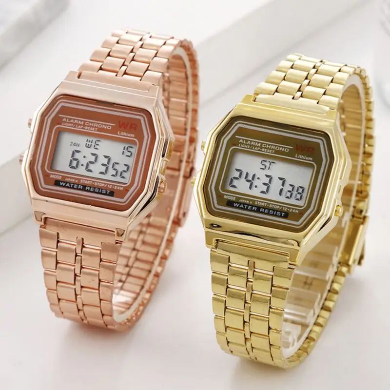 Reloj digital vintage para hombres y mujeres, pulsera con pantalla led electrónica de oro y plata para militares, en color negro, ideal para